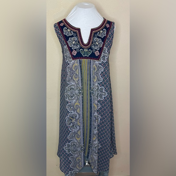 Luxology Blue Paisley Floral Embroidered Dress with Handkerchief Hem - Picture 1 of 5